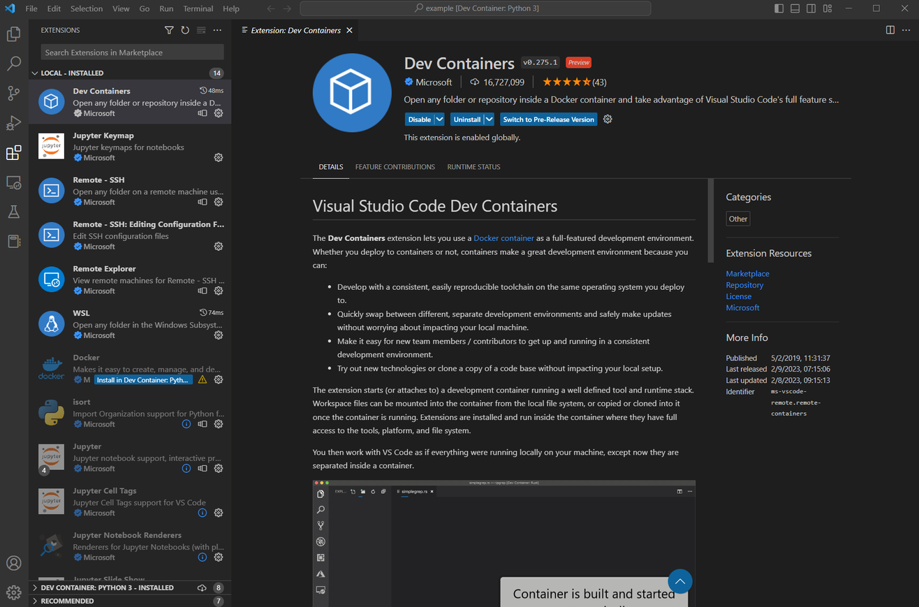 Dev Containers Extension