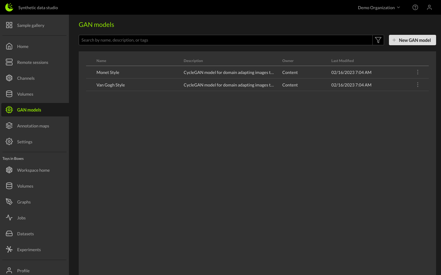 New GAN Model Button